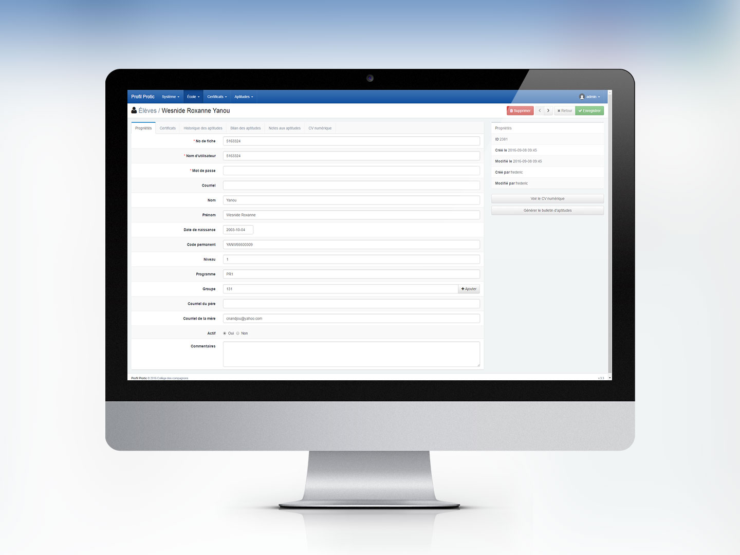 Système de gestion de certificats d'élèves