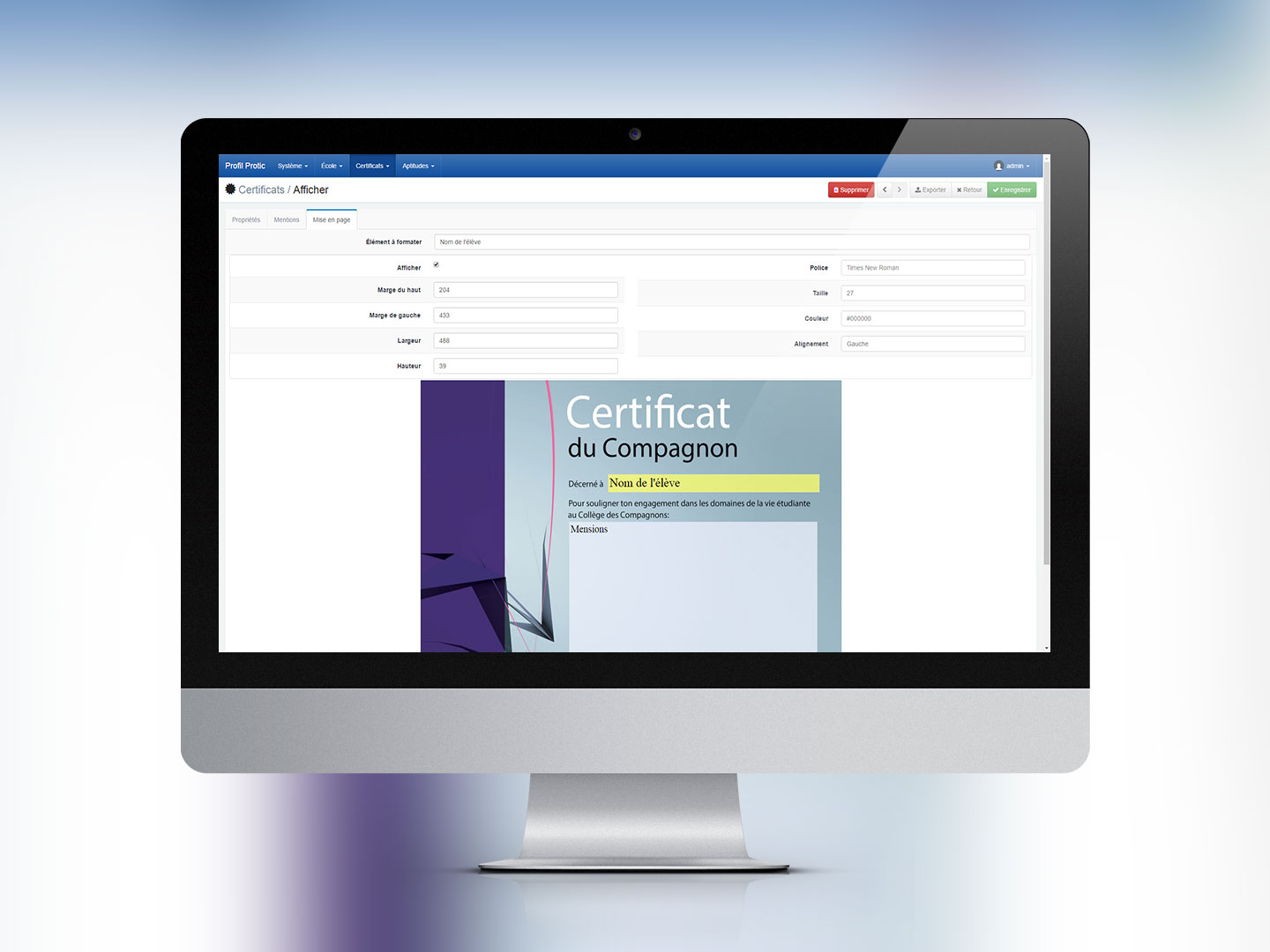 Système de gestion de certificats d'élèves
